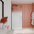 AURLANE - Paroi de douche 90x200cm - Verre degrade blanc effet brume - Encadrement noir mat - NEPHELIE - vignette