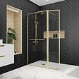 AURLANE - Paroi de Douche avec Volet Pivotant 90+40x200 cm - Porte-serviette + Etagère Finition Or Doré Brossé - vignette