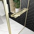 AURLANE - Paroi de Douche avec Volet Pivotant 90+40x200 cm - Porte-serviette + Etagère Finition Or Doré Brossé - vignette