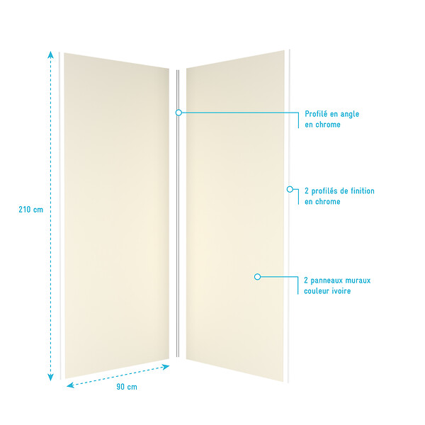 AURLANE - Pack 2 Panneaux muraux Ivoire 90x210cm avec Profilés Chrome - WALL'IT - large