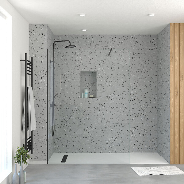 AURLANE - Paroi de Douche 140x195 cm en Verre Trempé 5 mm - Finition Noire - DARK ELEMENTARY - large
