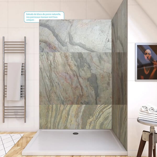 AURLANE - Pack de 2 Panneaux Muraux Pierre Wood Stone 90+120x210 cm avec Profilés ANODISE BRILLANT - STONE'IT - large