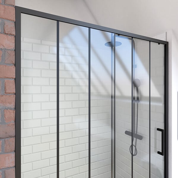 AURLANE - Porte de douche 120x200 cm - Verre sérigraphié - Profilé Noir - CRUSHX - large