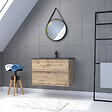 AURLANE - Pack Meuble SDB 80cm suspendu 2 tiroirs Chene_Vasque noire + Miroir Barber - TIMBER 80_Pack34 - vignette