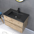 AURLANE - Pack Meuble SDB 80cm suspendu 2 tiroirs Chene_Vasque noire + Miroir Barber - TIMBER 80_Pack34 - vignette