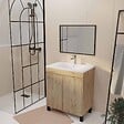 AURLANE - Meuble de salle de bains 70cm TIMBER Décor Chêne Naturel à Portes Vasque Blanche et Miroir 70x50 - vignette