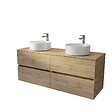 AURLANE - Meuble de salle de bains 140 TIMBER Décor Chêne - 4 Tiroirs - 2 Vasques Rondes Blanches 36cm - vignette