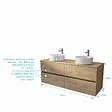 AURLANE - Meuble de salle de bains 140 TIMBER Décor Chêne - 4 Tiroirs - 2 Vasques Rondes Blanches 36cm - vignette