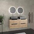 AURLANE - Meuble salle de bains 120cm Chene et noir, Vasques carrees et Miroirs Led Diam 50cm - OMEGA - vignette