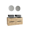 AURLANE - Meuble salle de bains 120cm Chene et noir, Vasques carrees et Miroirs Led Diam 50cm - OMEGA - vignette