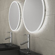 AURLANE - Meuble salle de bains 120cm Chene et noir, Vasques carrees et Miroirs Led Diam 50cm - OMEGA - vignette