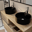 AURLANE - Meuble Salle de Bains 120cm 4 Tiroirs Chêne Naturel - 2 Vasques Rondes 41cm en Céramique Noire - vignette