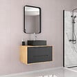 AURLANE - Meuble Salle de Bains 80 cm, Vasque Carrée et Miroir - Chêne naturel et Noir Mat - UBY - vignette