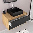 AURLANE - Meuble Salle de Bains 80 cm, Vasque Carrée et Miroir - Chêne naturel et Noir Mat - UBY - vignette