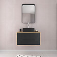 AURLANE - Meuble Salle de Bains 80 cm, Vasque Carrée et Miroir - Chêne naturel et Noir Mat - UBY - vignette