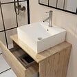 AURLANE - Meuble Salle de Bains 60cm 2 Tiroirs Chêne Naturel + Vasque Carrée 41x41x15cm en Céramique Blanche - vignette