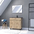 AURLANE - Meuble salle de bain 80x80 - Finition chene naturel + vasque noire + miroir Led - TIMBER 80 - Pack06 - vignette