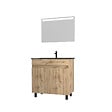 AURLANE - Meuble salle de bain 80x80 - Finition chene naturel + vasque noire + miroir Led - TIMBER 80 - Pack06 - vignette
