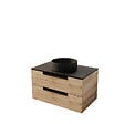 AURLANE - Meuble salle de bains 80 cm a Suspendre Decor Bois et Plan Noir - 2 Tiroirs - Vasque Noire 36 cm - vignette