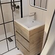 AURLANE - Meuble de Salle de Bains 50cm TIMBER - 3 Tiroirs Décor Chêne, Vasque Blanche et Miroir Led 50x70 cm - vignette