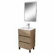 AURLANE - Meuble de Salle de Bains 50cm TIMBER - 3 Tiroirs Décor Chêne, Vasque Blanche et Miroir Led 50x70 cm - vignette