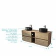AURLANE - Meuble de Salle de Bains 140 TIMBER Décor Chêne 4 tiroirs et module - Vasques Noires 36cm - vignette