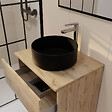 AURLANE - Meuble Salle de Bains 80cm 2 Tiroirs Chêne Naturel + Vasque Ronde Diamètre 36cm en Céramique Noire - vignette