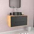 AURLANE - Meuble de Salle de Bains 80 cm avec Vasque Ronde - Finition Chêne naturel et Noir Mat - UBY - vignette