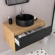 AURLANE - Meuble de Salle de Bains 80 cm avec Vasque Ronde - Finition Chêne naturel et Noir Mat - UBY - vignette