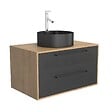 AURLANE - Meuble de Salle de Bains 80 cm avec Vasque Ronde - Finition Chêne naturel et Noir Mat - UBY - vignette