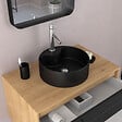 AURLANE - Meuble de Salle de Bains 80 cm avec Vasque Ronde - Finition Chêne naturel et Noir Mat - UBY - vignette