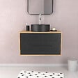 AURLANE - Meuble de Salle de Bains 80 cm avec Vasque Ronde - Finition Chêne naturel et Noir Mat - UBY - vignette