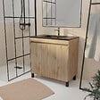 AURLANE - Meuble de salle de bains 80 cm 2 Portes Chêne Naturel + Vasque Céramique Noire - TIMBER - vignette