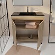 AURLANE - Meuble de salle de bains 80 cm 2 Portes Chêne Naturel + Vasque Céramique Noire - TIMBER - vignette