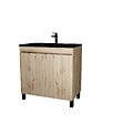 AURLANE - Meuble de salle de bains 80 cm 2 Portes Chêne Naturel + Vasque Céramique Noire - TIMBER - vignette