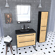 AURLANE - Meuble Salle de Bains 80 cm, Vasque Noire, Miroir Led et Colonne - Chêne et Noir - STRUCTURA - vignette