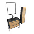AURLANE - Meuble Salle de Bains 80 cm, Vasque Noire, Miroir Led et Colonne - Chêne et Noir - STRUCTURA - vignette