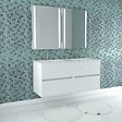 AURLANE - Meuble Salle de Bains 120 cm Laqué Blanc 4 Tiroirs, Vasque, Miroirs 60x80 à Leds intégrées - XENOS - vignette