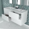 AURLANE - Meuble Salle de Bains 120 cm Laqué Blanc 4 Tiroirs, Vasque, Miroirs 60x80 à Leds intégrées - XENOS - vignette