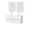 AURLANE - Meuble Salle de Bains 120 cm Laqué Blanc 4 Tiroirs, Vasque, Miroirs 60x80 à Leds intégrées - XENOS - vignette