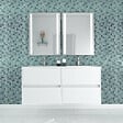 AURLANE - Meuble Salle de Bains 120 cm Laqué Blanc 4 Tiroirs, Vasque, Miroirs 60x80 à Leds intégrées - XENOS - vignette