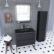 AURLANE - Meuble Salle de Bains 80 cm, Vasque Noire, Miroir Led et Colonne - Noir - STRUCTURA - vignette