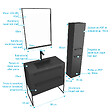 AURLANE - Meuble Salle de Bains 80 cm, Vasque Noire, Miroir Led et Colonne - Noir - STRUCTURA - vignette