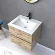 AURLANE - Pack Meuble SDB 60cm suspendu 2 tiroirs Chene_Vasque blanche + Miroir Barber - TIMBER 60_Pack32 - vignette