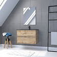 AURLANE - Meuble salle de bain 80x54 - Finition chene naturel + vasque noire + miroir Led - TIMBER 80 - Pack33 - vignette