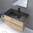 AURLANE - Meuble salle de bain 80x54 - Finition chene naturel + vasque noire + miroir Led - TIMBER 80 - Pack33 - vignette