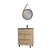 AURLANE - Pack Meuble SDB 60cm sur pieds 3 tiroirs Chene_Vasque noire + Miroir Barber - TIMBER 60 - Pack40 - vignette