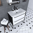 AURLANE - Meuble de salle de bain 80x50cm NOIR MAT - 2 tiroirs blanc - vasque blanche - STRUCTURA F034 - vignette