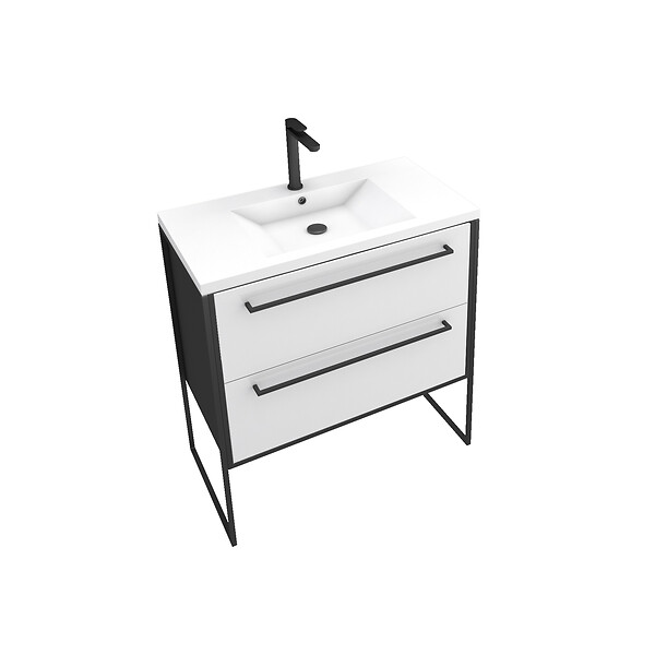 AURLANE - Meuble de salle de bain 80x50cm NOIR MAT - 2 tiroirs blanc - vasque blanche - STRUCTURA F034 - large