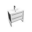 AURLANE - Meuble de salle de bain 80x50cm NOIR MAT - 2 tiroirs blanc - vasque blanche - STRUCTURA F034 - vignette